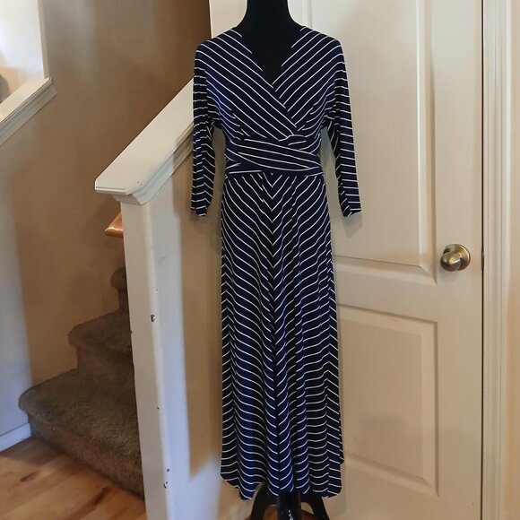 Polo Ralph Lauren Dresses & Skirts - Ralph Lauren Chevron Striped 3/4 Sleeve Faux Wrap V-neck Midi Dress Sz 6